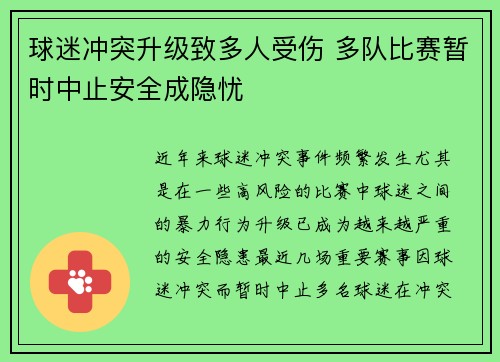 球迷冲突升级致多人受伤 多队比赛暂时中止安全成隐忧